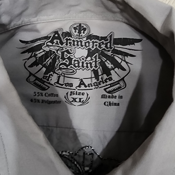 Gray Long Sleeve Shirt with Embroidered Crosses - Picture 3 of 9